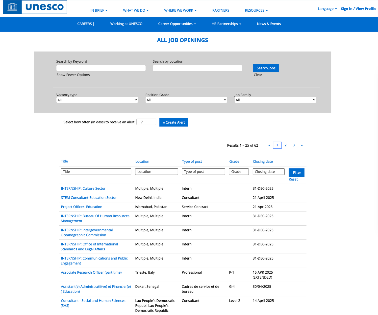 Original UNESCO website interface showing buried navigation and dense text layout